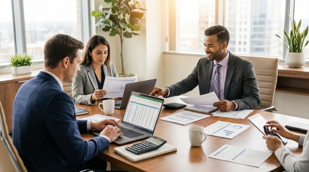 Professional accounting team meeting